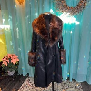 Azalea Wang black leather trench coat w/faux fur details. Size medium.